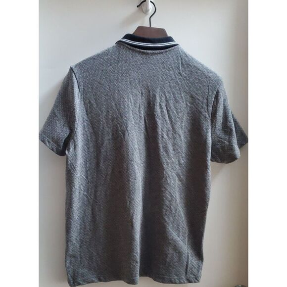 Perry Ellis Men's LG Polo Shirt Black/ White Dobby Pattern Metal Zip Pull - Picture 5 of 15